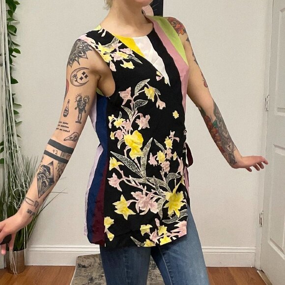 Diane Von Furstenberg Silk Stripe Top Tie-Waist Size L Multicolor - Picture 8 of 10